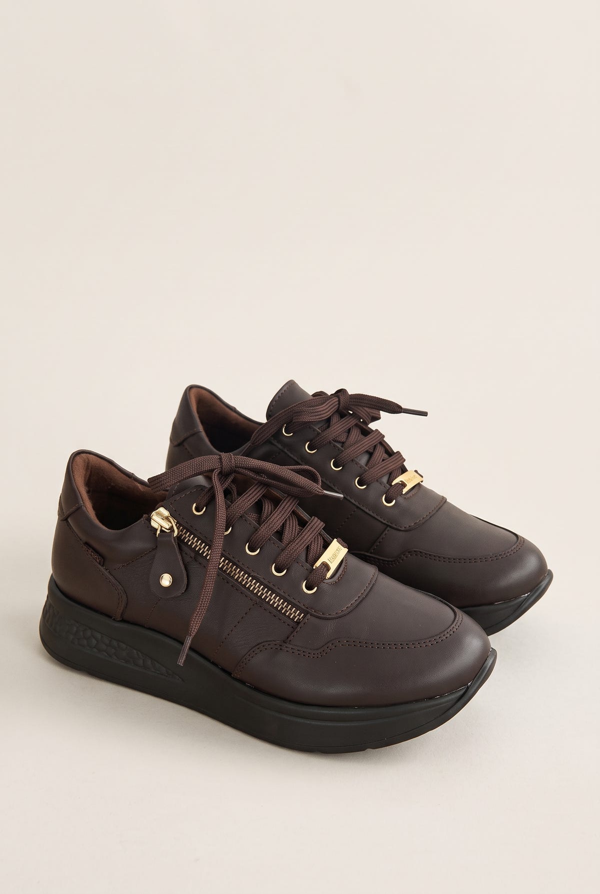 Wedge Sneakers Side Zip - Brown Matte