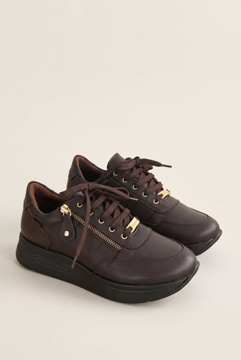 Wedge Sneakers Side Zip - Brown Matte