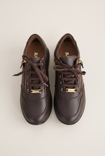 Wedge Sneakers Side Zip - Brown Matte