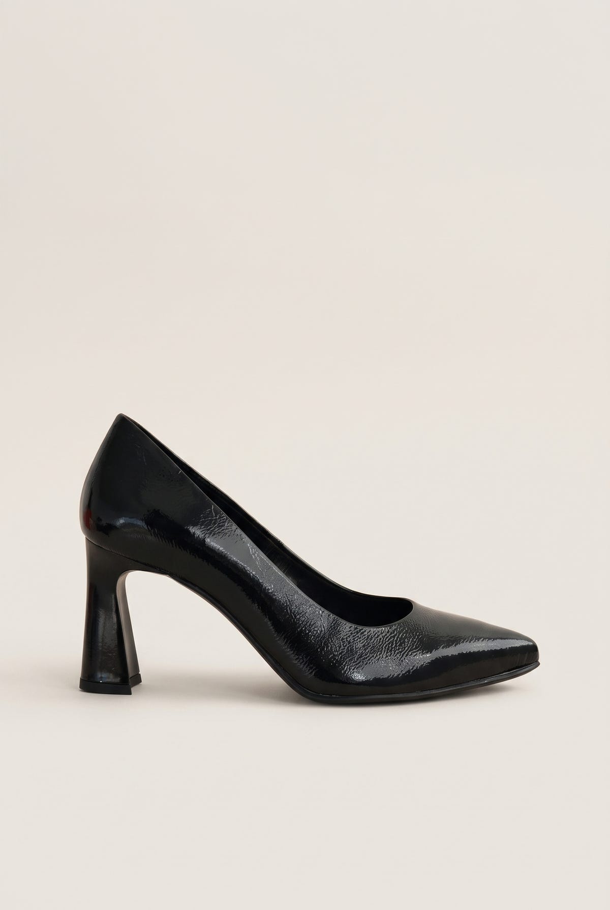 Block Heel Pumps Pointed Toe - Black Patent