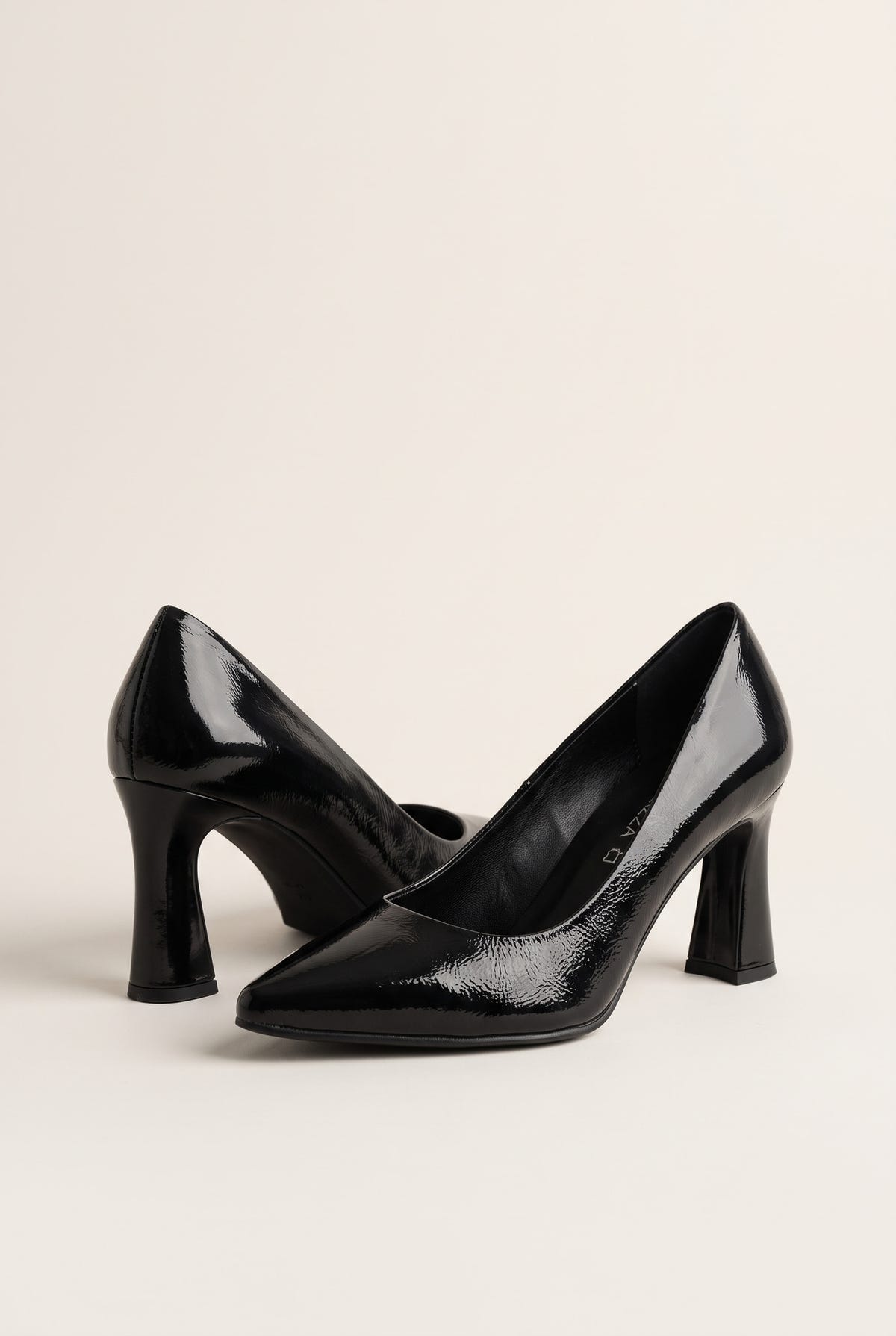 Block Heel Pumps Pointed Toe - Black Patent