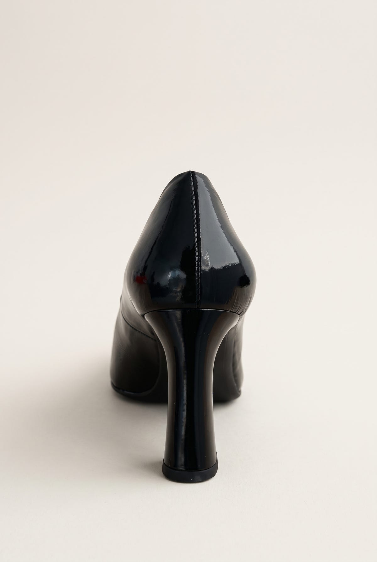 Block Heel Pumps Pointed Toe - Black Patent