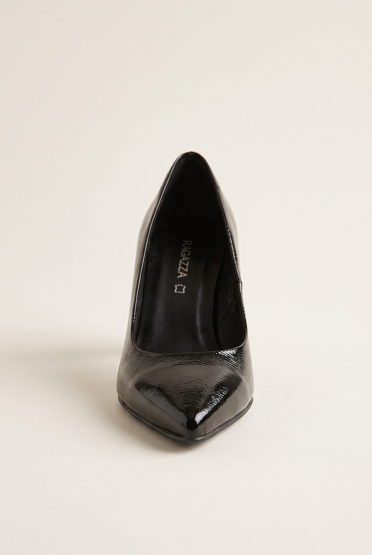Block Heel Pumps Pointed Toe - Black Patent