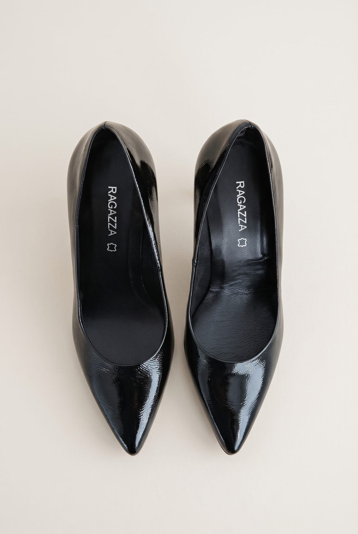 Block Heel Pumps Pointed Toe - Black Patent
