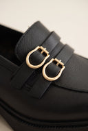 Block Heel Loafers Buckle Strap - Black Matte