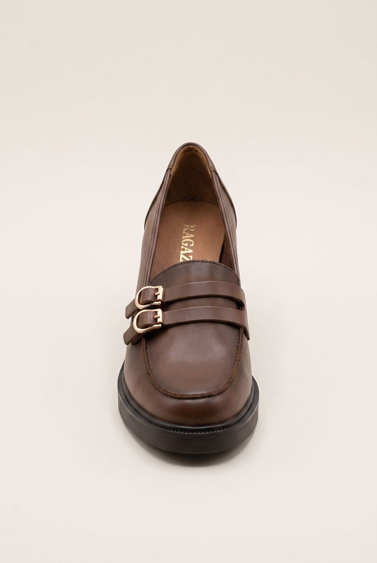 Block Heel Loafers Buckle Strap - Tan Matte