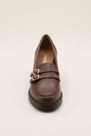 Block Heel Loafers Buckle Strap - Tan Matte