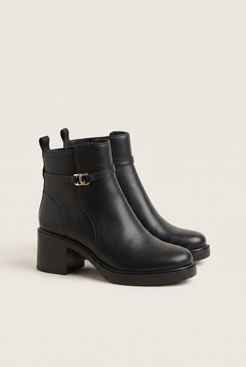 Stiefeletten mit Blockabsatz - Schwarz Matt