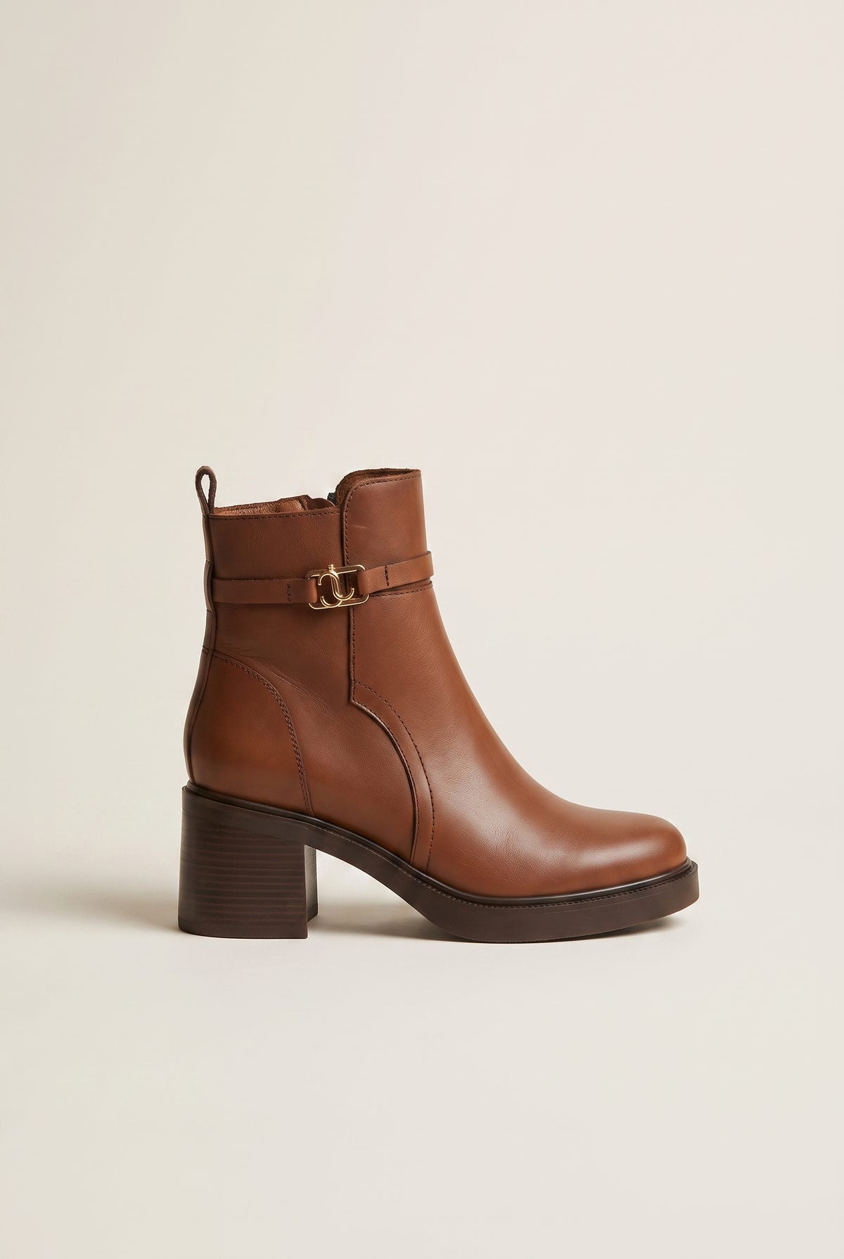 Stiefeletten mit Blockabsatz - Hellbraun Matt
