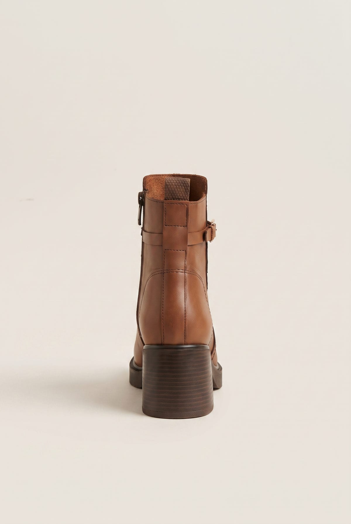 Stiefeletten mit Blockabsatz - Hellbraun Matt