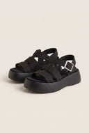 Flatform Sandals Wide Strap Buckle - Black Suede-Flatform Sandals Wide Strap Buckle - Black Suede
