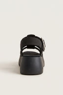 Flatform Sandals Wide Strap Buckle - Black Suede