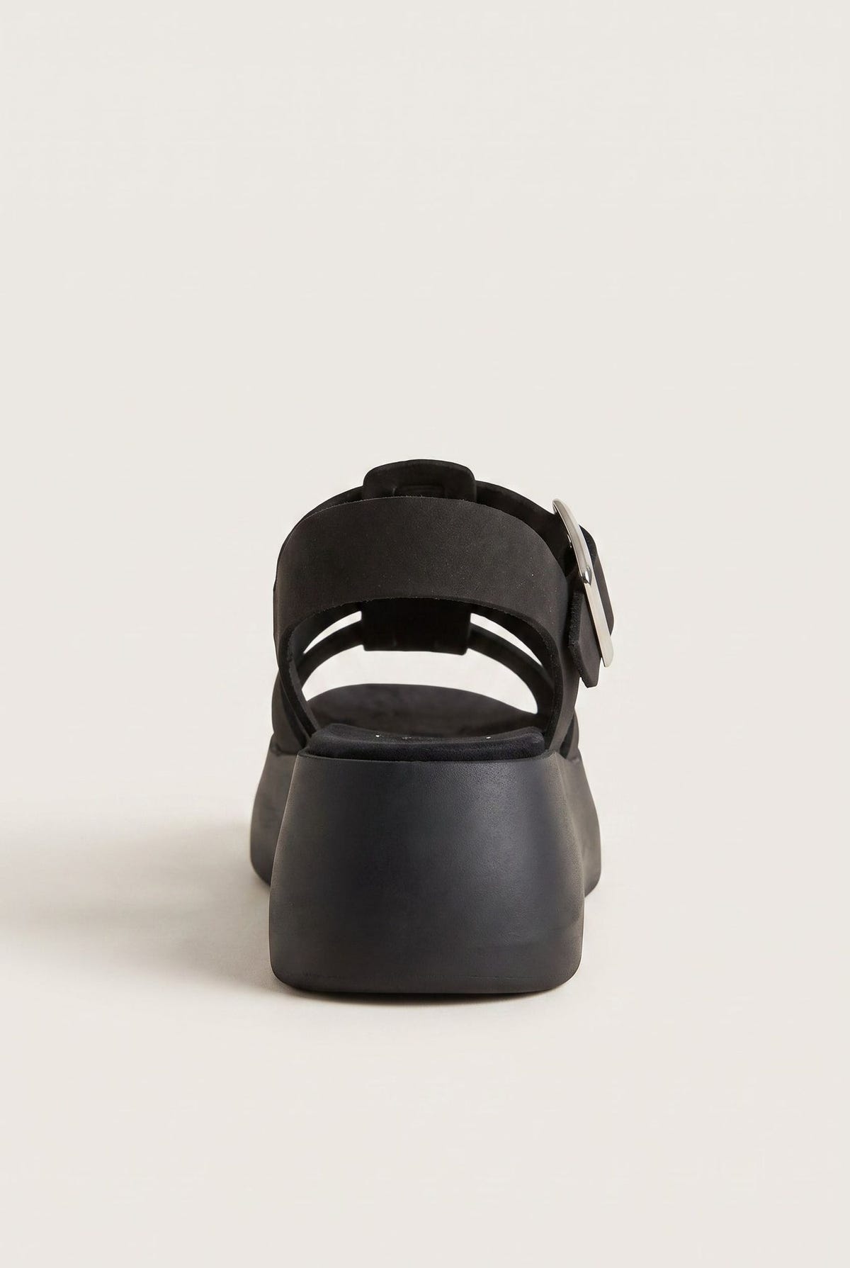 Flatform Sandals Wide Strap Buckle - Black Suede-Flatform Sandals Wide Strap Buckle - Black Suede
