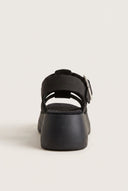 Flatform Sandals Wide Strap Buckle - Black Suede-Flatform Sandals Wide Strap Buckle - Black Suede