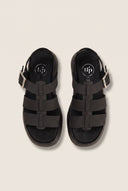 Flatform Sandals Wide Strap Buckle - Black Suede