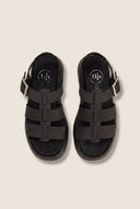 Flatform Sandals Wide Strap Buckle - Black Suede