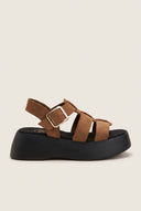 Flatform Sandals Wide Strap Buckle - Mocha Suede