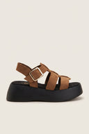 Flatform Sandals Wide Strap Buckle - Mocha Suede