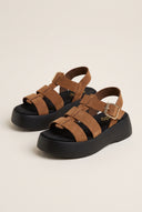 Flatform Sandals Wide Strap Buckle - Mocha Suede