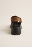 Flatform Sandals Wide Strap Buckle - Mocha Suede