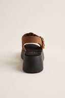 Flatform Sandals Wide Strap Buckle - Mocha Suede