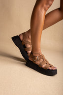 Flatform Sandals Wide Strap Buckle - Mocha Suede-Flatform Sandals Wide Strap Buckle - Mocha Suede