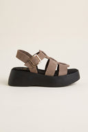 Flatform Sandals Wide Strap Buckle - Stone Suede