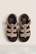 Flatform Sandals Wide Strap Buckle - Stone Suede