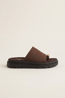 Flatform Toe Ring Sandals - Brown Suede