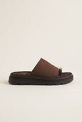Flatform Toe Ring Sandals - Brown Suede