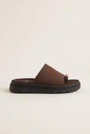 Flatform Toe Ring Sandals - Brown Suede
