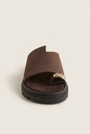 Flatform Toe Ring Sandals - Brown Suede