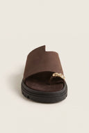 Flatform Toe Ring Sandals - Brown Suede