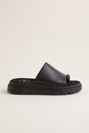 Flatform Toe Ring Sandals - Black Suede