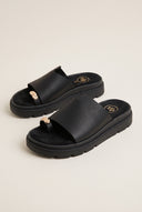 Flatform Toe Ring Sandals - Black Suede