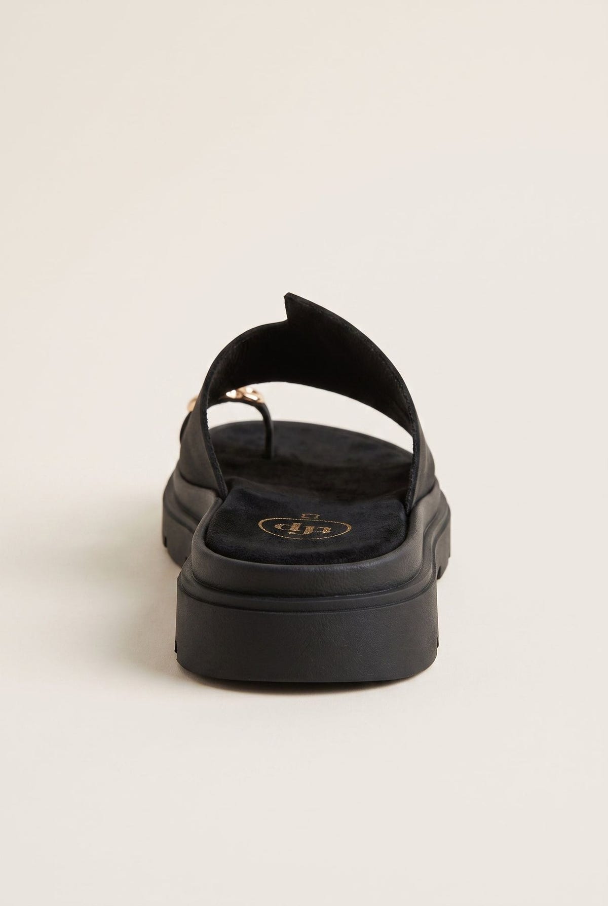 Flatform Toe Ring Sandals - Black Suede