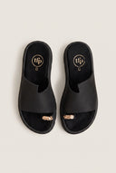 Flatform Toe Ring Sandals - Black Suede