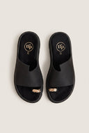 Flatform Toe Ring Sandals - Black Suede