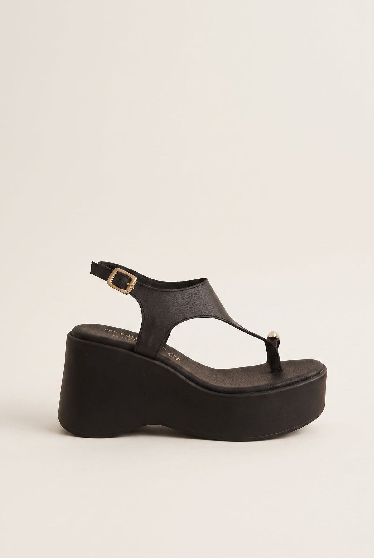 Wedge Toe Ring Sandals T-Strap - Black Matte-Wedge Toe Ring Sandals T-Strap - Black Matte