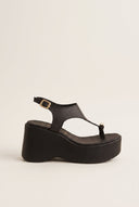 Wedge Toe Ring Sandals T-Strap - Black Matte-Wedge Toe Ring Sandals T-Strap - Black Matte