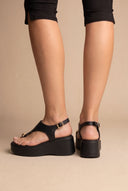 Wedge Toe Ring Sandals T-Strap - Black Matte-Wedge Toe Ring Sandals T-Strap - Black Matte