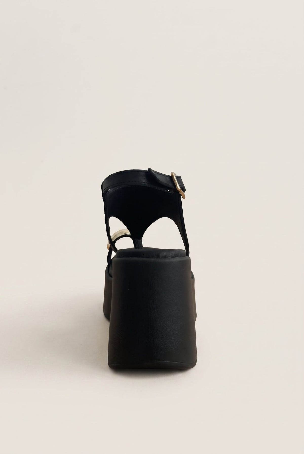 Wedge Toe Ring Sandals T-Strap - Black Matte-Wedge Toe Ring Sandals T-Strap - Black Matte