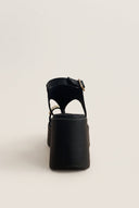 Wedge Toe Ring Sandals T-Strap - Black Matte-Wedge Toe Ring Sandals T-Strap - Black Matte