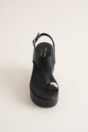 Wedge Toe Ring Sandals T-Strap - Black Matte-Wedge Toe Ring Sandals T-Strap - Black Matte