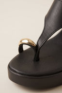 Wedge Toe Ring Sandals T-Strap - Black Matte-Wedge Toe Ring Sandals T-Strap - Black Matte