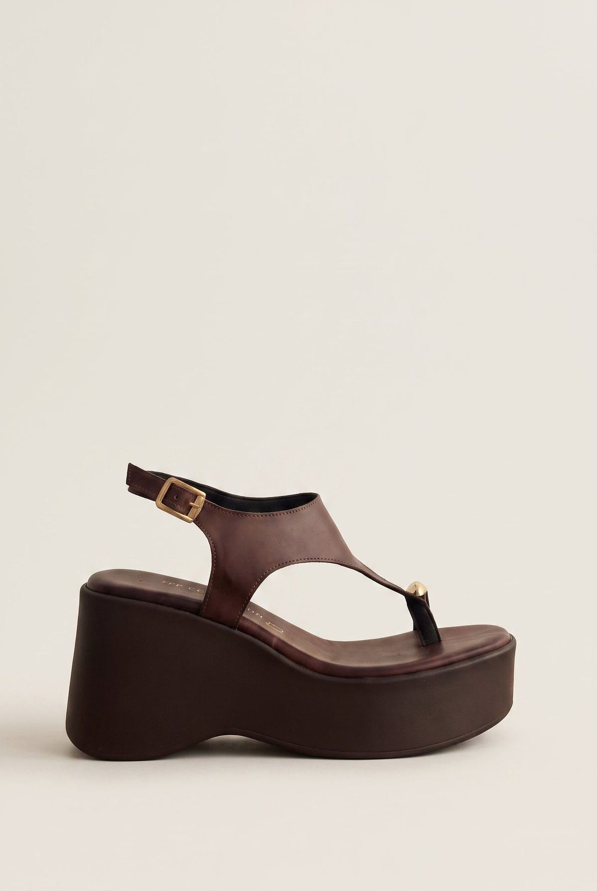 Wedge Toe Ring Sandals T-Strap - Brown Matte-Wedge Toe Ring Sandals T-Strap - Brown Matte