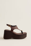 Wedge Toe Ring Sandals T-Strap - Brown Matte-Wedge Toe Ring Sandals T-Strap - Brown Matte