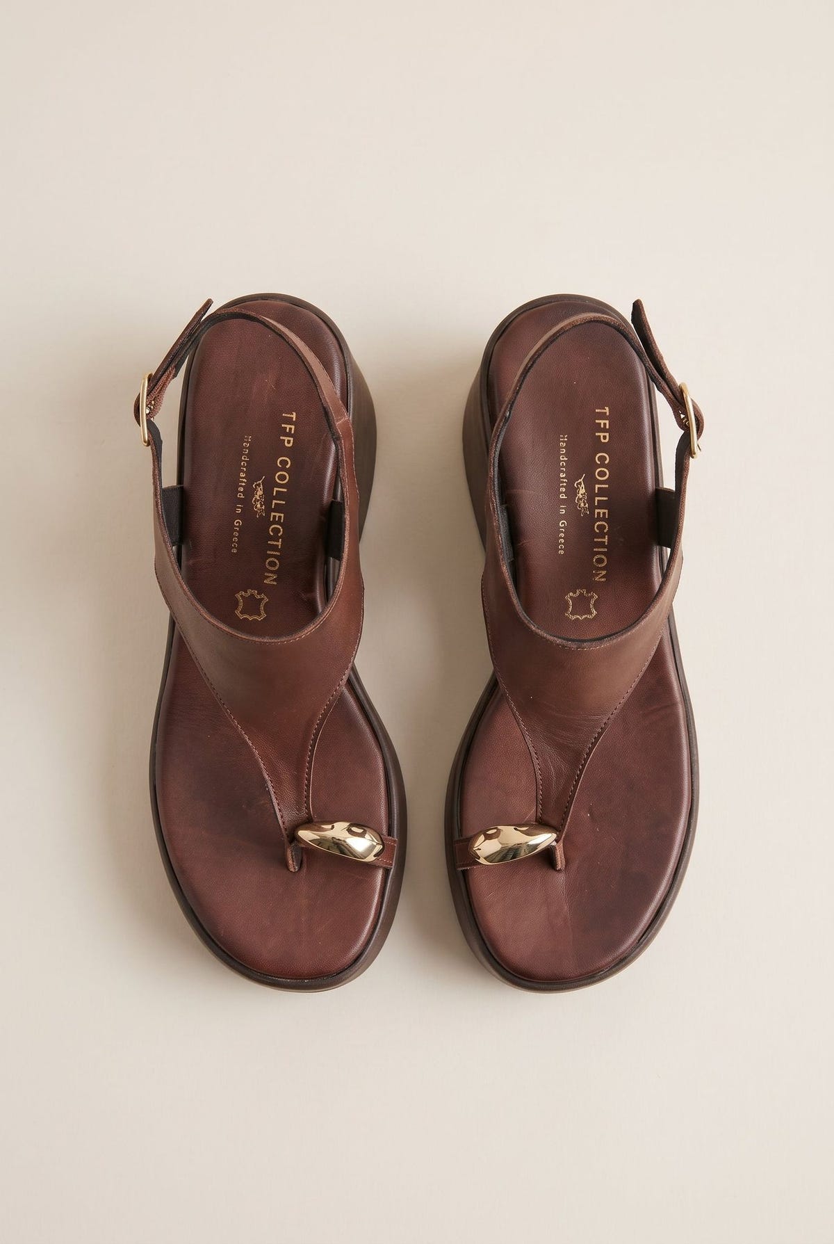 Wedge Toe Ring Sandals T-Strap - Brown Matte-Wedge Toe Ring Sandals T-Strap - Brown Matte