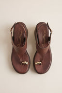 Wedge Toe Ring Sandals T-Strap - Brown Matte-Wedge Toe Ring Sandals T-Strap - Brown Matte