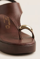 Wedge Toe Ring Sandals T-Strap - Brown Matte-Wedge Toe Ring Sandals T-Strap - Brown Matte